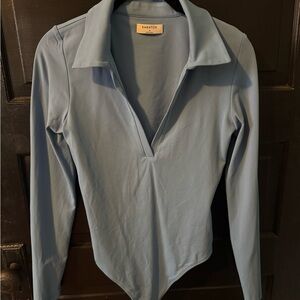 Babaton Sky Blue Long-Sleeve Polo Bodysuit